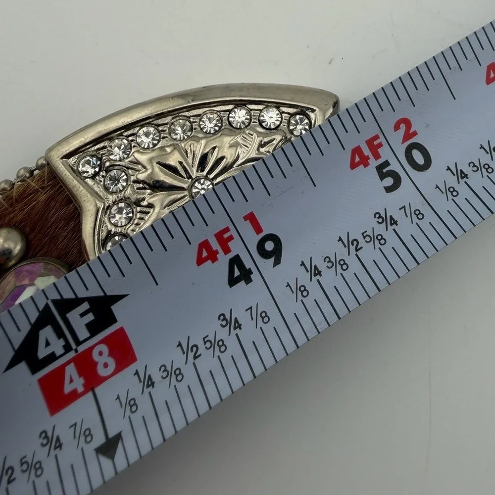 WholesalebyATLAS Western Belt XL Brown Excellent Crystal Studded Hair-on-Hide
